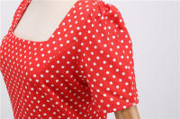 Vestido midi de fiesta de lunares para mujer, elegante, de manga corta, con cuello cuadrado, línea A, estilo años 50 y 60. - details 7