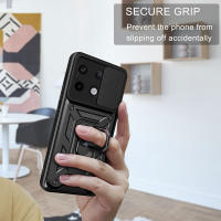 Funda de teléfono para Xiaomi Poco X6 5G, soporte de anillo de armadura, cubierta de lente deslizante trasera, protección a prueba de golpes, carcasa dura - details 1