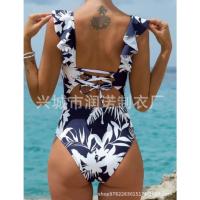 Traje de baño con cuello en V con traje de baño con cordones y borde con volantes - details 13