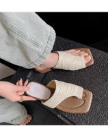 Sandalias Platas Retro Francesas con Punta Tejida Zapatillas de Moda para Mujeres 2025 - details 2