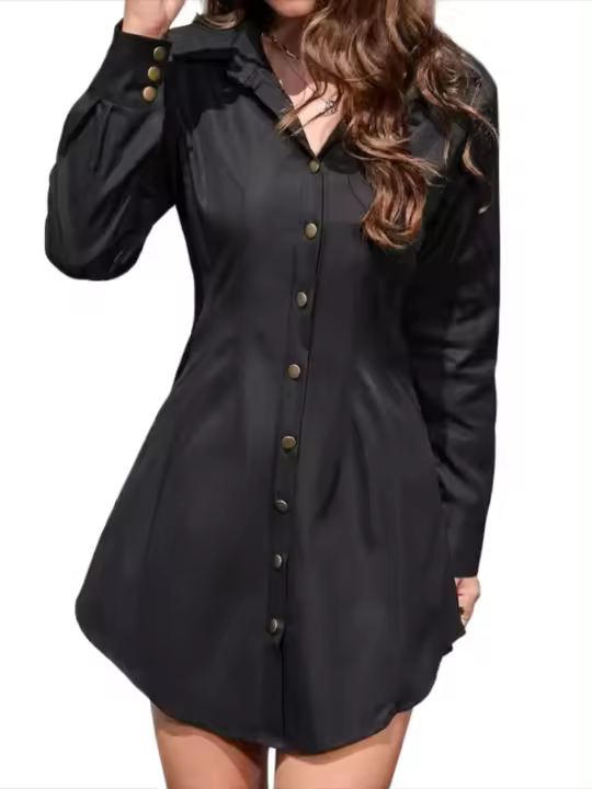 Vestido elegante y hermoso de un solo pecho, minivestidos de manga larga de Color sólido para mujer, nuevo en oferta - 1