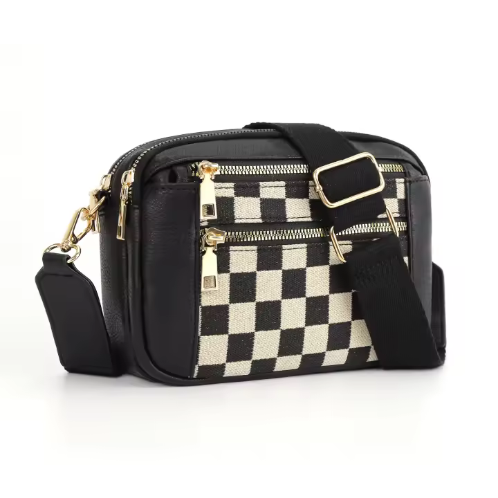 Bolso bandolera con patrón de tablero de ajedrez para mujer, regalos para novia, bolso bandolera para mujer, bolso bandolera, bolso de hombro con cremallera impermeable de cuero PU de moda, bolso de cuero, bolsos diarios, bolso de viaje diario versátil de - 1