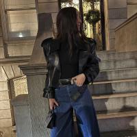 Chaqueta de Cuero Casual para Mujer Manga Larga, Pecho Ancho, Cinturón, Moda Otoño 2024 - details 20