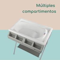 Bañera Cambiador Bebé 2 en 1, 0-12 M (máx 11 kg), Fácil de Mover 4 Ruedas con Freno, Múltiples Compartimentos Almacenamiento, Colchón Cambiador Acolchado, Fácil Drenaje, Gris Mist - details 11