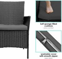 Conjunto de Muebles para Patio de Ratán PE 3Sillas de Mesa de Café de Vidrio Cojines Suaves - details 6