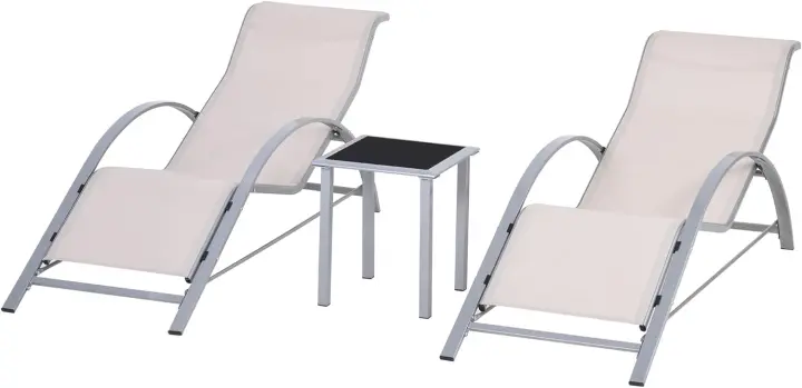 Juego de 2 Tumbonas Jardín Exterior con Mesa Auxiliar de Vidrio Templado Tumbonas con Respaldo Reposabrazos para Patio Piscina Terraza Exterior Negro - 1