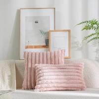 Funda de Almohada de Piel de Conejo Falsa Suave y Gruesa Diseño a Rayas, Color Sólido, Tamaño 45x45cm, Decoración de Sofá - details 3
