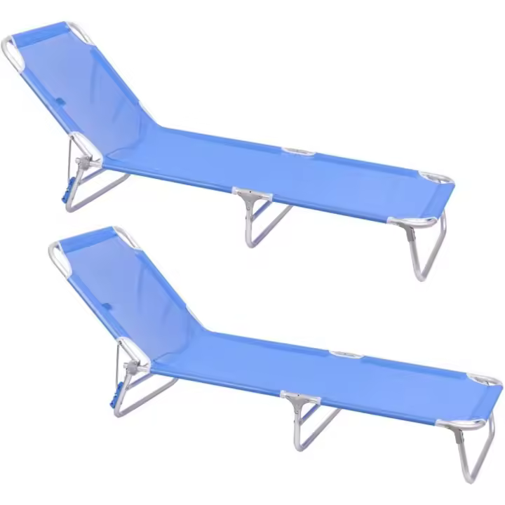 2 Tumbonas Jardín Exterior |   Ligera Plegable y Reclinable |   3 Posiciones |   para Playa Camping Piscina Terraza o Jardín Azul - 1