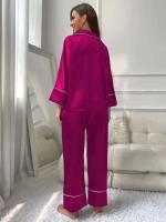 Ropa de dormir de satén de seda, pantalones con cuello ranurado, conjunto de camisón de 2 piezas, Tre y otra ropa informal para mujer - details 21