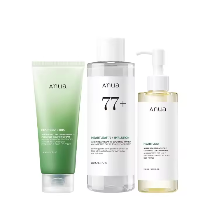 Anua Heartleaf Cleansing Oil & Deep Cleansing Foam & Soothing Toner, Control de poros, Cuidado suave de la piel coreano - 1