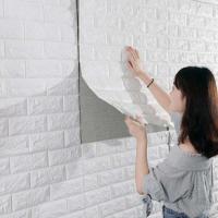 Rollo de papel tapiz de ladrillo de espuma suave 3D, adhesivo artesanal para sala de estar, hogar, cocina, baño, papel de pared azul - details 4
