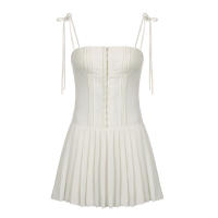 Mini vestido sin mangas corsé ajustado cinturilla plisada encaje blanco moda urbana de alta gama - details 1