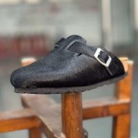 Zapatillas de suela gruesa de cuero de crin de moda con mula plana de diseñador al aire libre unisex con logotipo de alta calidad - details 6