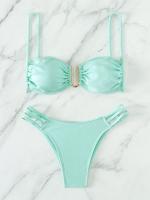 Blue Tie Dye Print Triangle 2 Piece Set Bikini, Texture Fabric High Stretch Backless Swimsuits, Women's Swimwear & Clothing - details 1