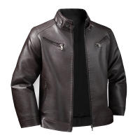 Nuevos hombres Retro sólido Tops Otoño Invierno moda cuello alto abrigo a prueba de viento al aire libre suelta versátil comodidad chaqueta de cuero hombres - details 1