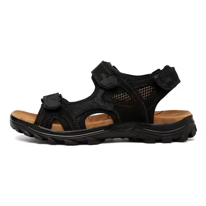 Sandalias de piel de vaca de primera capa para exteriores, sandalias de senderismo de verano de gran tamaño, zapatos de playa con punta abierta para hombres - 1