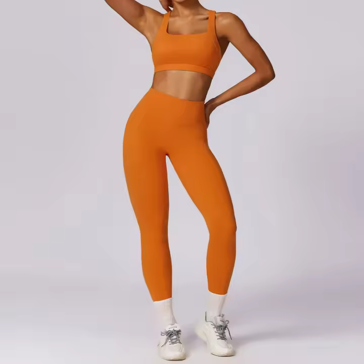 Traje de Yoga de Alta Cintura Ropa Deportiva de Gimnasio con Leggings Cruzadas y Sujetador Deportivo Material de Nylon para Mujeres al Aire Libre - 1