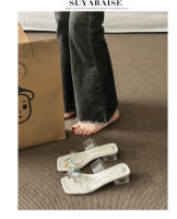 Nuevas Sandalias de Cristal Transparente para Mujer 2025 Zapatillas Exteriores de Tacón Grueso con Punta Cuadrada y Lazo - details 6