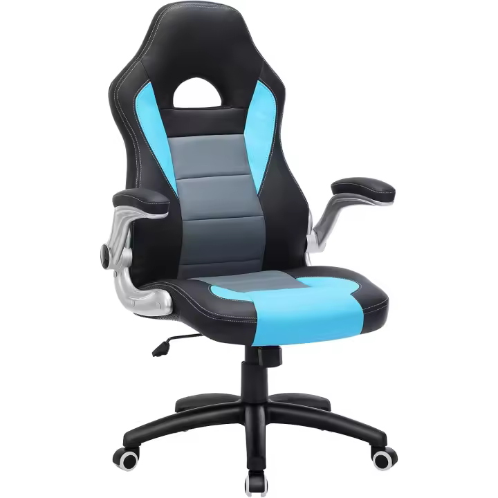 Oficina Alta, con Altura Ajustable, Apoyabrazos Abatibles, Mecanismo de Inclinación, Silla para Juegos, Negro, 80x65x32 - 1