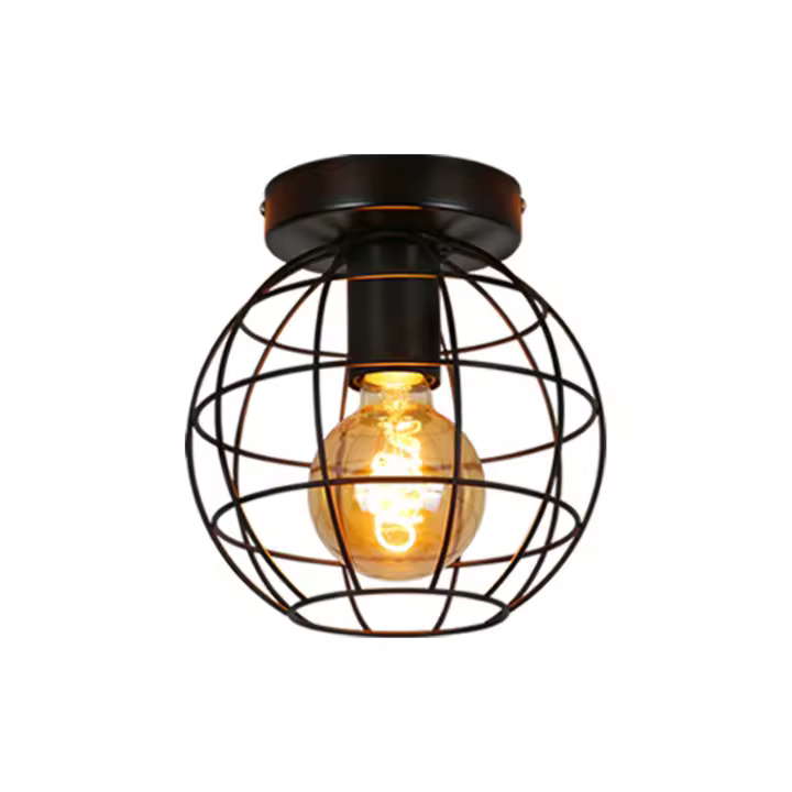 CBJKTX Lámpara de techo vintage de metal industrial para pasillo pantalla negra E27 lámpara de escalera estilo retro para cocina - 1