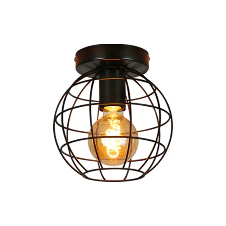 CBJKTX Lámpara de techo vintage de metal industrial para pasillo pantalla negra E27 lámpara de escalera estilo retro para cocina - 1
