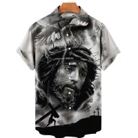 Camisas hawaianas con estampado 3D de Dios, Jesús y María para hombre, pantalón corto informal de manga larga, camiseta, ropa superior, blusas con botones - details 5