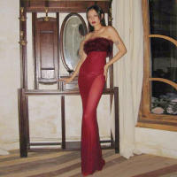 BUNO-Vestido de mujer con cinturón de punto elástico, vestido ajustado con hoja de loto negro, vestido ajustado con hombros descubiertos, vestido de fiesta pequeño - details 2