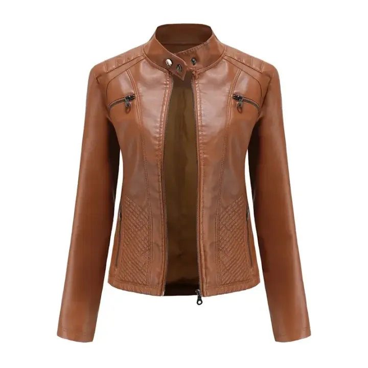 Chaqueta de Cuero de Moda para Mujer Primavera Otoño Estilo Motero con Cremallera - 1