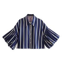 OUWU- Camisa Holgada A Rayas Con Manga De Burbuja Para Mujer, Gran Oferta De Temporada, Nuevo Estilo, Informal, Cuello Tipo Polo, Manga Corta, Top De Moda - details 11