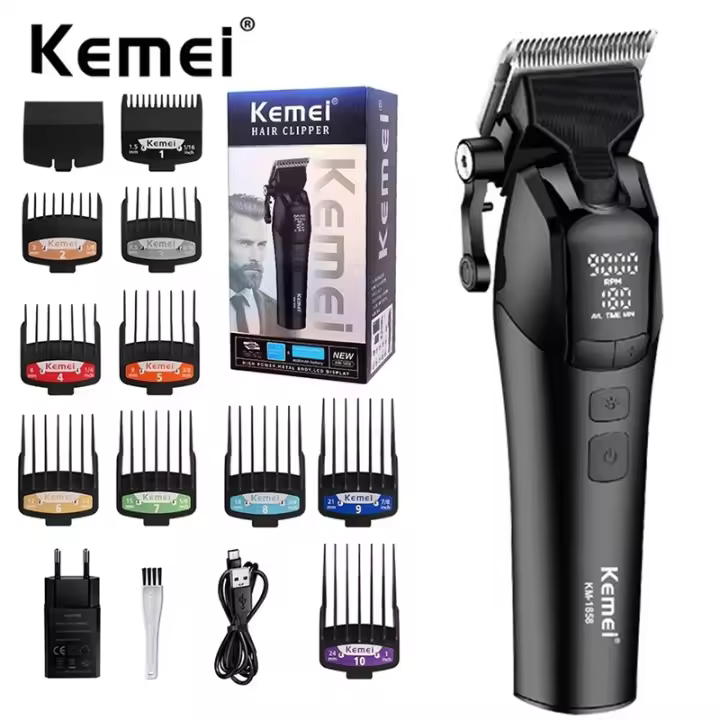 Kemei-cortadora de pelo profesional para hombre, máquina de corte de pelo eléctrica inalámbrica, recargable, 9000RPM - 1