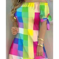 Vestido Estampado Sexy A La Moda Para Mujer, Vestido Acampanado De Manga Corta Con Hombros Descubiertos, Minivestidos Con Hombros Descubiertos Para Mujer - details 34