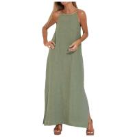 Traje formal de mujer, vestido largo bohemio liso con tirantes divididos, moda casual para el verano 2024 - details 3