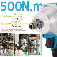 Llave de impacto eléctrica inalámbrica 500N.m 21V, 2 baterías incluidas, motor sin escobillas, 1/2 pulgadas, compatible con herramientas Makita, ideal para reparación de autos y bricolaje (3000 rpm, velocidad ajustable) - details 2