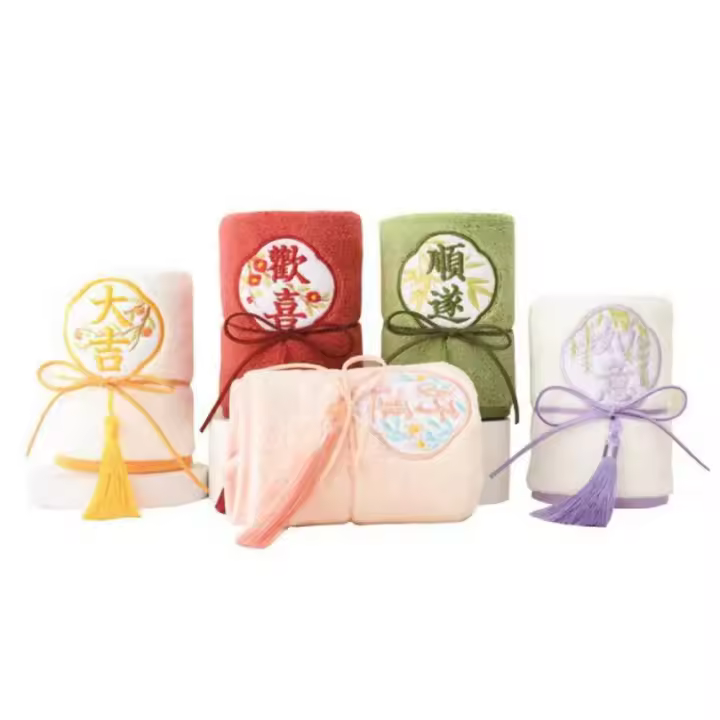 Toalla con borlas bordadas de alta absorción, toalla facial gruesa de estilo chino, Toalla de baño de regalo de boda respetuosa con la piel para niños/adultos - 1