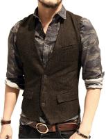Chaleco de traje para hombre, chaleco informal de lana de tweed con cuello en V, chaleco formal de negocios para padrino de boda para verde/negro/marrón/café - details 10