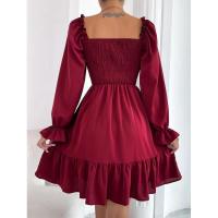 Vestido elegante de moda con cuello cuadrado largo y manga sólida para mujer. - details 5
