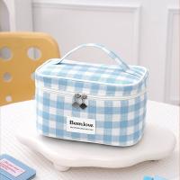 Bolsa de maquillaje a cuadros de gran capacidad, bolsa de aseo de viaje cuadrada de estilo coreano, bolsa de almacenamiento, bolsa de cosméticos de mano para mujer - details 8