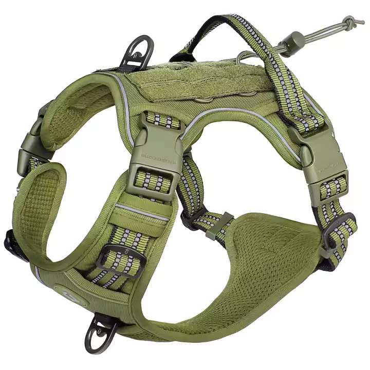 Arnés táctico sin tirones para perro, chaleco MOLLE ajustable y transpirable, reflectante militar para perros medianos y grandes - 1