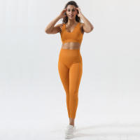 Ropa de Gimnasio para Mujeres FKAFIT Conjunto de 2 Piezas Deporte sin Costuras Suéter Deportivo de Cuello U Leggings de Cintura Alta de Nylon - details 11