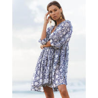 Vestido corto de vacaciones de playa de rayón informal suelto con lazo floral para mujer de moda de verano - details 28
