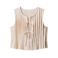 PB&ZA2025 verano nuevo top de mujer con cuello redondo sin mangas plisado con lazo casual versátil suelto simple. - details 4