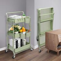 Cocina de 3 Niveles, Carrito Plegable de Metal, Estante con Ruedas, Organizador de estantes, Estante de Cocina, Carrito Plegable Multiusos para Cocina, baño, Oficina (Verde) - details 5