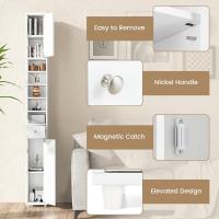 Armario de Baño Alto, Columna Auxiliar para Almacenamiento de Baño, con 2 Armarios y 1 Cajón, Organizador Armario Estrecho 20 x 20 x 180 cm, para Inodoro, Oficina - details 4