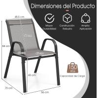 4 Sillas de Exterior, Silla de Comedor Apilable con Marco de Acero con Reposabrazos y Respaldo, 56 x 70 x 84 cm - details 4
