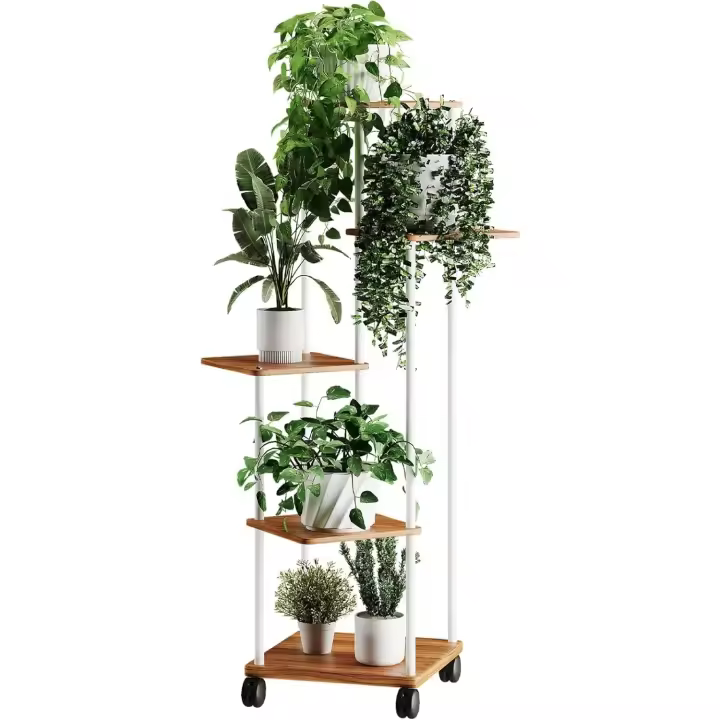 Estantería de Madera para Plantas de 5 Niveles con Ruedas Opcionales Soporte para Plantas, Banco de Flores, Escaleras para Plantas Para Interior, Jardín, Balcón, Decoración - 1
