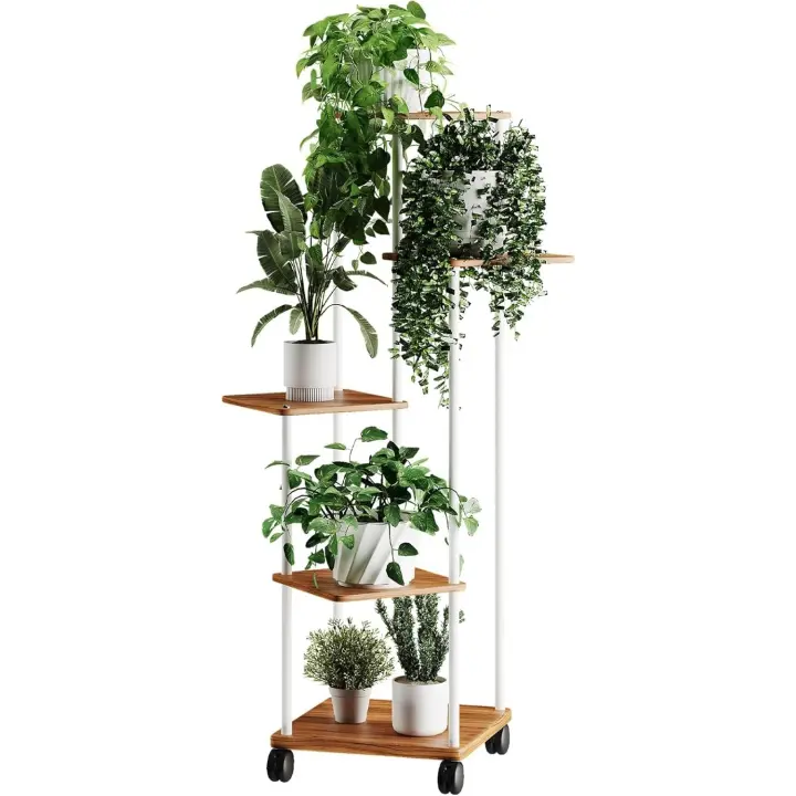 Estantería de Madera para Plantas de 5 Niveles con Ruedas Opcionales Soporte para Plantas, Banco de Flores, Escaleras para Plantas Para Interior, Jardín, Balcón, Decoración - 1