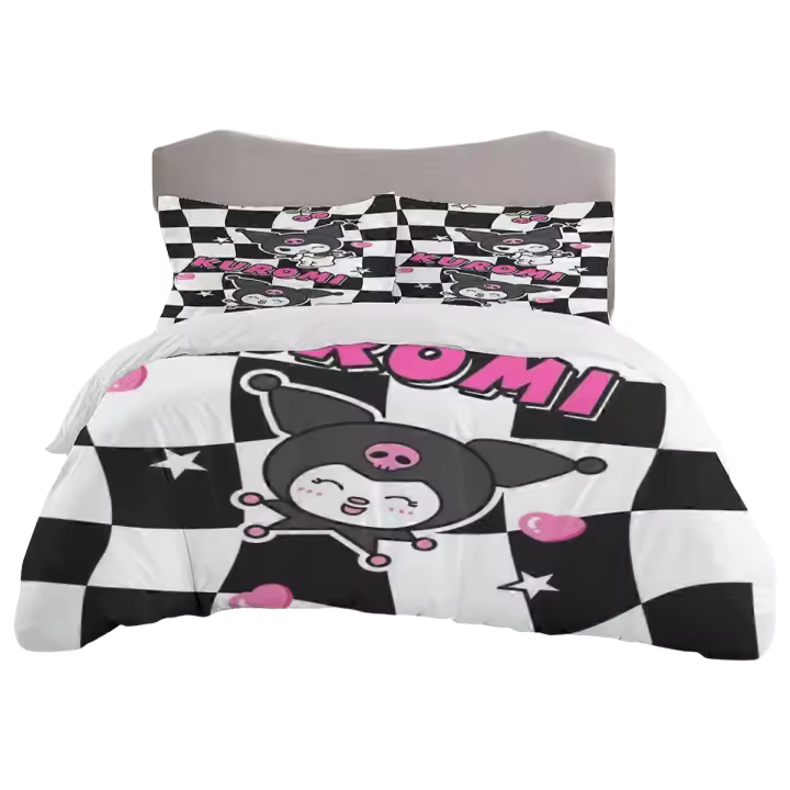 Juego de Ropa de Cama Kuromi Ligero, 3 Piezas, Cubierta de Edredón, Fundas de Almohada para Niños - 1