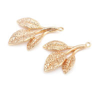 Colgantes de hojas de árbol de latón de Color dorado de 18K, accesorios para collar y pendientes, joyería Diy de alta calidad - details 18