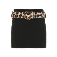 BUNO-Falda acampanada lisa de alta moda + cinturón de piel sintética de leopardo Y2K elegante nueva minifalda negra de moda - details 5