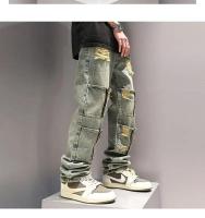Nuevos pantalones vaqueros perforados y lavados con múltiples bolsillos y cremallera para hombres y mujeres, pantalones casuales Retro de pierna recta personalizados de calle y2k - details 5